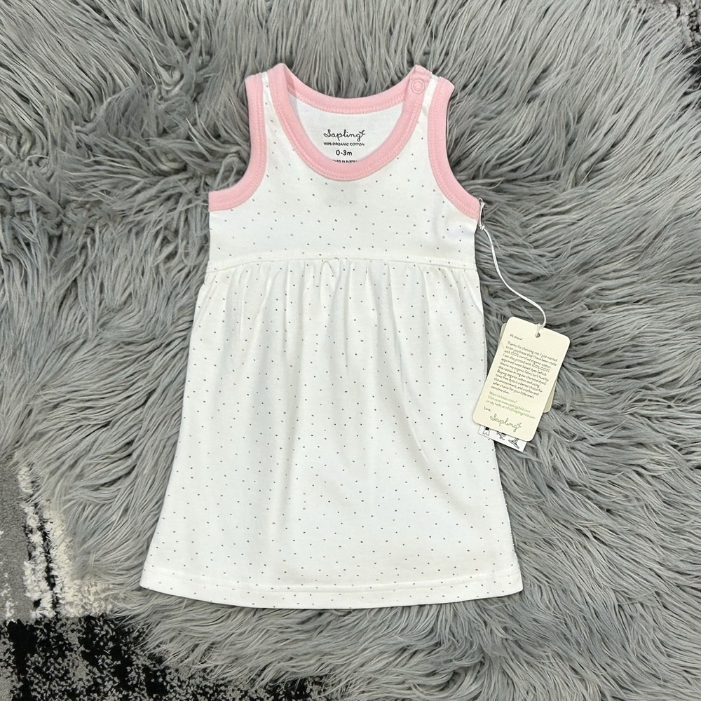 Sapling Baby Girls White Polka Dot Kitten Tank Dress Size 0/3m NWT